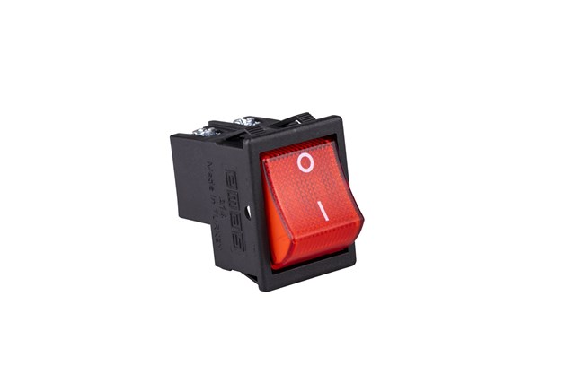 30*22mm Black Body 2NO with Illumination with Protected Screw (0-I) Marked Red A14 Series Rocker Switch